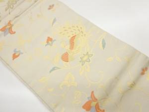 花唐草に孔雀模様織出し名古屋帯